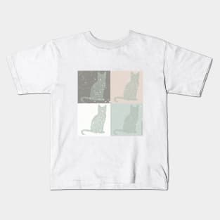 Distressed Cat Pop Art - Earth Colors Circle Design Kids T-Shirt